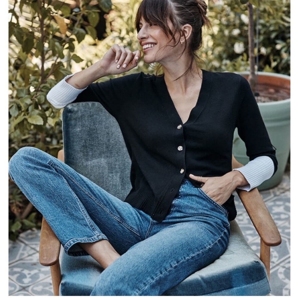 Summersalt Black & White Colorblock Cotton Cashmere The Perfect Cardigan